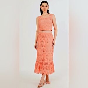 Joie Coral Eyelet Co-ord Skirt Set Small NWOT